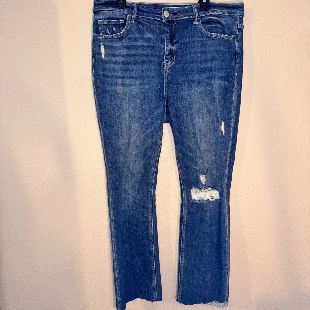 Lovervet by Vervet Blue Distressed Flare Jeans Raw Hem LV1011-P Size 16